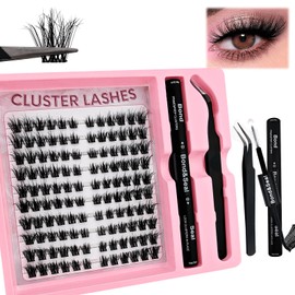 DIY Eyelash Extensions Set, 8-16 mm, Mixed Fluffy Eyelashes, Individual False Eyelash Clusters with Eyelash Glue and Tweezers for Beginners, Reusable Eyelash Clusters (07A)