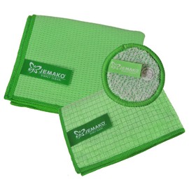 JEMAKO Set of 3 Dry Cloths Medium 45 x 60 cm Professional Cloth Small 35 x 40 cm Duopad Green Mini Diameter 9.5 cm (Green)