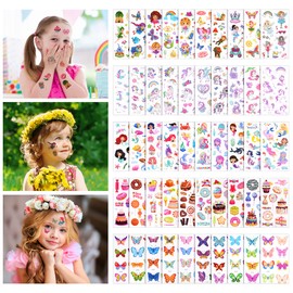 AOMIG Children's Tattoo Set, 50 Sheets Unicorn Mermaid Butterfly Flower Fairy Dessert Tattoo Set, Skin-Friendly Temporary Children's Tattoos for Girls Boys Birthday Gifts Party Bag (Set B)
