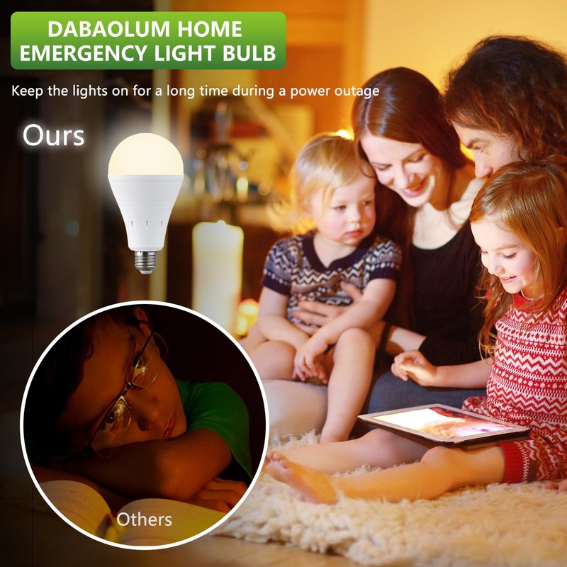DABAOLUM 4 Pack Rechargeable Emergency Light Bulbs, Battery Powered LED