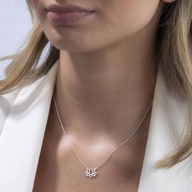 Materia CO-32 Lotus Flower Necklace 925 Silver - Necklace with Lotus Flower Pendant Small for Women 40-45 cm Adjustable