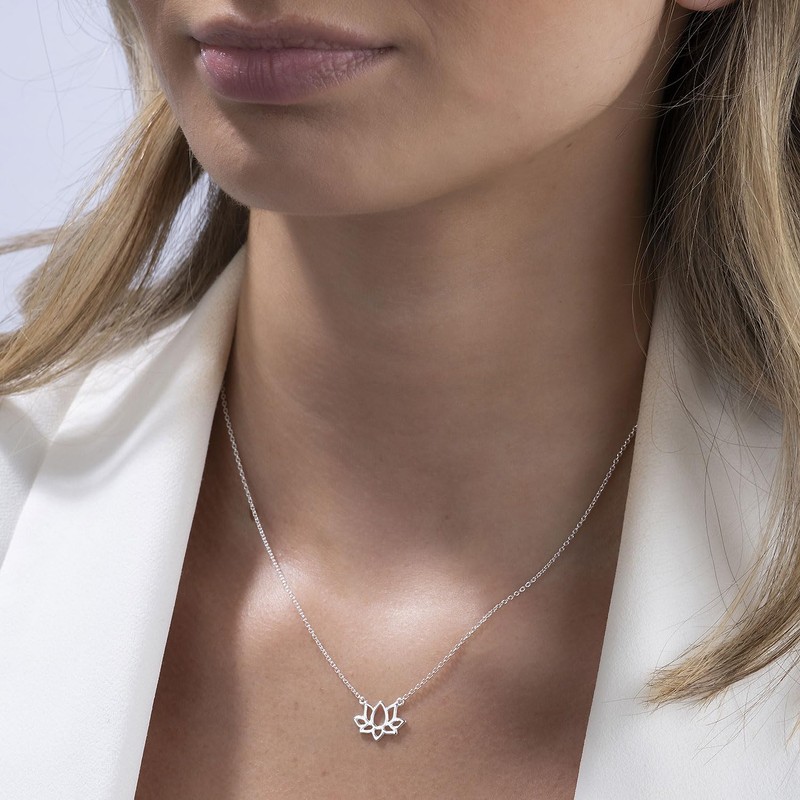 Materia CO-32 Lotus Flower Necklace 925 Silver - Necklace with