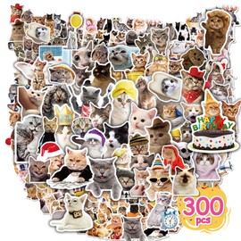 300 Pcs Funny Cat Stickers for Water Bottles| Kawaii Stickers Pack| Cute Cat Waterproof Stickers for Water Bottles Kindle Luggage Guitar Laptop| Vinyl Stickers for Kids Girls Teens Toddlers Adults