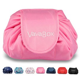 Lazy Drawstring Makeup Bags, Large Capacity Waterproof Travel Portable Cosmetic Bag Pouch Makeup Pouch Storage Organiser for Women Girl (Cute Pink)