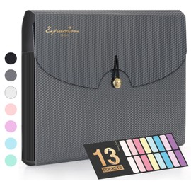 Sooez Expanding File Folder, 13 Pocket Accordion File Organizer, Monthly Expandable File Folder for Documents with Labels, Portable Bill Receipt Organizer for School Office Supplies, Letter A4 Size