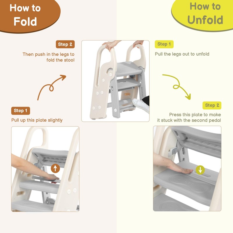 Onasti Foldable Step Stool for Bathroom Sink, Adjustable 3 Step