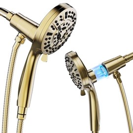 High Pressure 10 Ways Handheld Shower Head Brushed Gold- Anti-clog Nozzles, Built-in Power Wash to Clean Tub, Wall & Overhead Brackets,Magnetitc Rainfall Shower Wand,Built-in 2 Power Jet