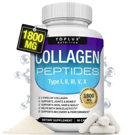 Collagen Peptides 5 Types Complex 1800 mg – Skin, Hair, Nails & Joint Support – 90 Capsules – Daily Wellness Supplement