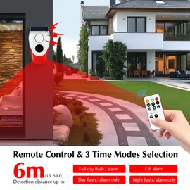 eMylo Solar Motion Sensor Alarm Outdoor, 120dB Loud Noise Maker&Strobe Lights, Remote Control, IP65 Waterproof, 3 Work Modes Motion Detector for Deer/Bear Deterrent, Driveway, Home, Villa, Farm, Barn