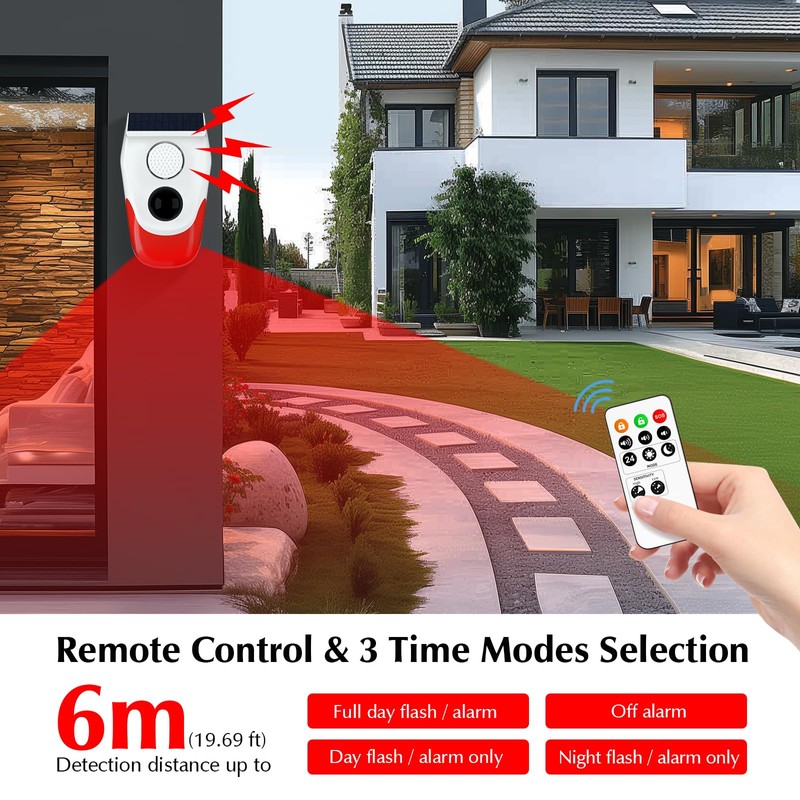 eMylo Solar Motion Sensor Alarm Outdoor, 120dB Loud Noise Maker&Strobe