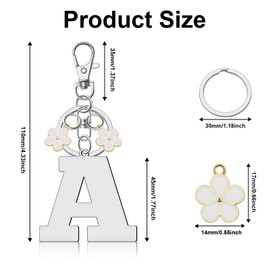 Ximalun Initial A-Z Keyring Initial Letter Keyring Flower Keyring Accessories Alphabet Keyrings for Women Flower Pendant Key Ring for Purse Handbag Car Keys