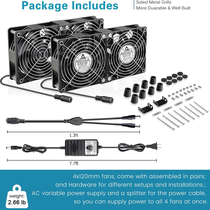 GDSTIME 4x120mm Powerful Computer Fans with AC Powered 100V 240V