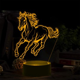 BIRBANN Horse 3D Illusion Night Light with Touch Control and 7 Colours for Girls - LED Bedroom Lamp Children's Room Decoration Birthday Gift