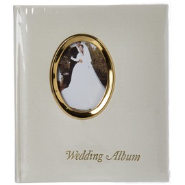 Pioneer Photo Albums 200 Pocket Ivory Moire Cover Album with Gold Tone Oval Frame and Wedding Album Text for 4 x 6-Inch Prints
