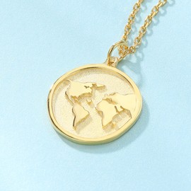 WENDAO 925-Sterling-Silver Gold Africa Map Necklace - 18K Gold Plated Chain Circle Dainty Hollow African Vintage Map Pendant Jewelry Gift for Women (Mother Earth Necklace)