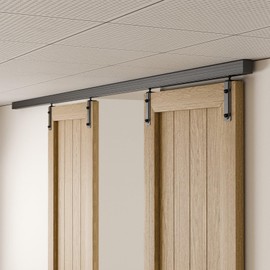 BONIKLUBA 10FT Ceiling Mount Box Rail Barn Door Hardware Kit,Heavy Duty Steel Sliding Barn Door Track,Fit Interior and Exterior Double Door,Easy Install(No Door)