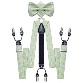 DiBanGu Suspenders and Bow ties for Men Formal 6 Clips Y-Shape Adjustable Suspenders Self Bow Tie Pocket Square Cufflinks Set, Sage Green