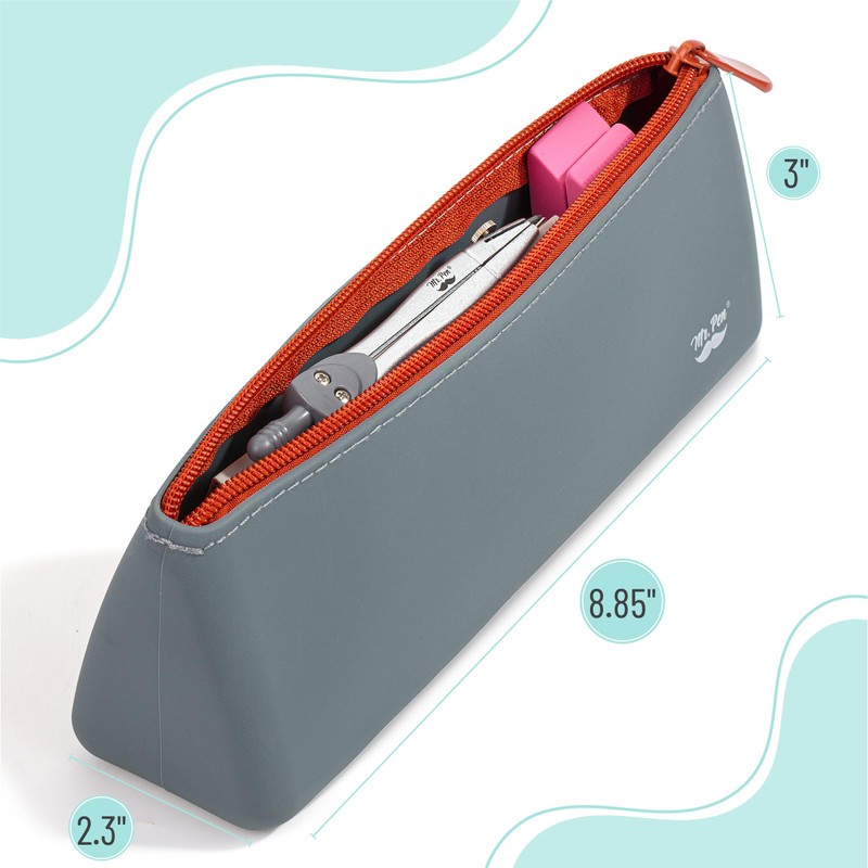 Mr. Pen- Silicone Pencil Case Pouch, Slate Blue, Aesthetic Triangular