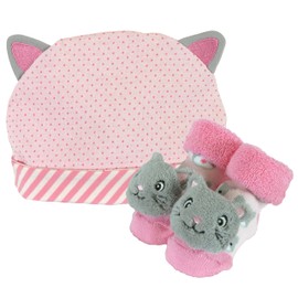 Stephan Baby Rattle Socks and Knit Cap Gift Set, Stripy Pink Kitten