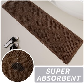 LUFEIJIASHI Non Slip Bath Mats for Bathroom Soft Absorbent Boho Bathroom Rugs with Tassels Waffle Bath Mat Machine Washable Dark Brown, 1'6" x 4'