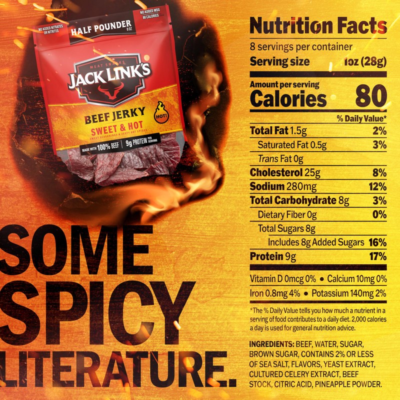 Jack Link's Beef Jerky, Sweet & Hot, Half Pounder Large