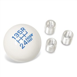 AJP Distributors M8 M10 M12 Thread 6 Speed Universal 2" Round Ball Style Shift Knob, M10x1.25 M10x1.5 M12x1.25 JDM VIP M/T Manual Gear Shifter Screw On Adapter Nut White w/Blue (Top Right Reverse)