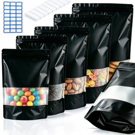200pcs Black Mylar Bags 8x12 Stand Up Resealable Mylar Bags with Window