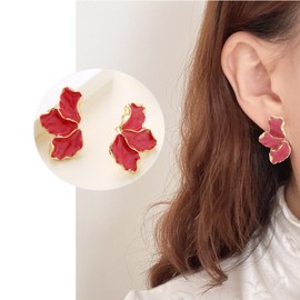 Flower Earrings for Women Colourful Metal Floral Earrings Boho Leaf Stud Earrings Statement Earrings Jewelry Gifts for Girls (Red)