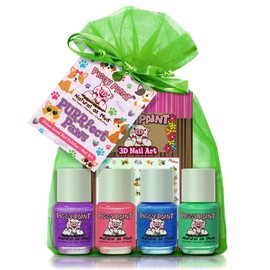 Piggy Paint | 100% Non-Toxic Girls Nail Polish | Safe, Cruelty-free, Vegan, & Low Odor for Kids | PURRfect Paws Pet (4 Polish + Nail Art Gift Set)