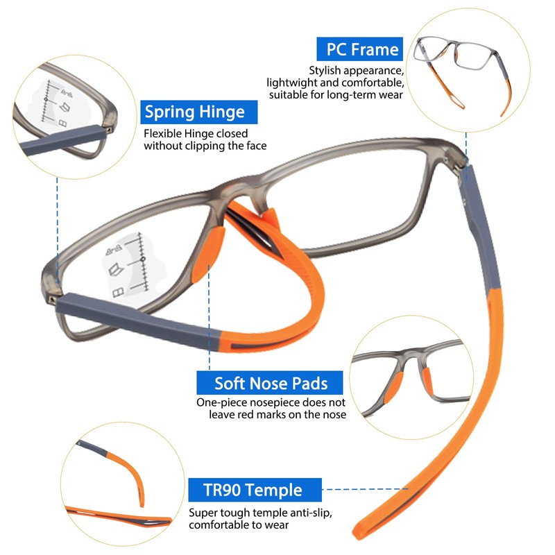 Photochromic Progressive Multifocus Reading Glasses unisex Lightweight Blue Light Blocking