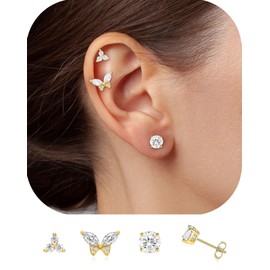 14K Gold Fashion Ladies Earrings, Gold Butterfly Earrings, Hypoallergenic Earrings