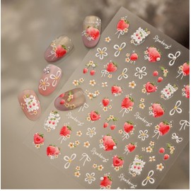 Lismyakey Nail Stickers Flower New 3D Nail Stickers Nail Design Nail Art Stickers Nail Decor Parts Accessories Popular DIY Nail Decoration (Strawberry)