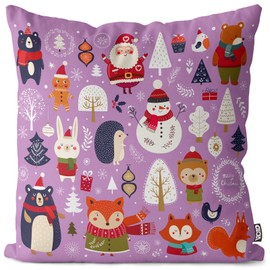 VOID Animals Christmas Purple Cushion Cover Sofa Cushion Decoration Christmas Winter Christmas Decoration Cushion Size: 50 x 50 cm