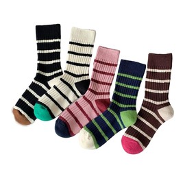 FORJMMP 5/10 Pairs Retro Style Colorful Striped Socks, Cute Athletic Crew socks for Women (5 Pairs-Set C)