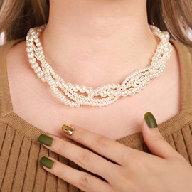 Xerling Vintage 1920s Layered Faux Pearl Necklaces Imitation Pearl Chains Flapper Costume Jewelry Necklaces for Party (Type A)