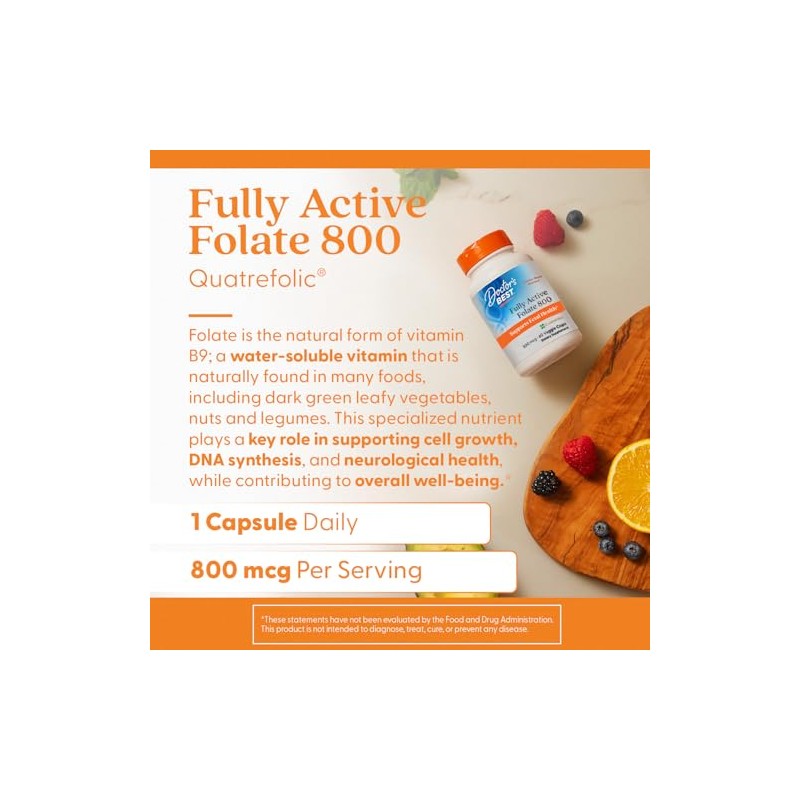 Doctors Best Fully Active Folate 800 with Quatrefolic, Supports Fetal