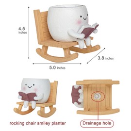 RZOIKZOI Rocking Chair Smiley Face Planter with Drainage Hole, Cute Plant Pots for Indoor Outdoor Plants,Unique Funny Flower Pot for Succulents,Gift for Mother's Day, Birthday, Christmas(White)