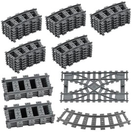 City Train Track, 40PCS Classic Train Rails Accessories, Railway Building Toy Compatible with All Major Brands - 6 Straight Rails, 32 Curved Rails, 2 Integral fork train tracks