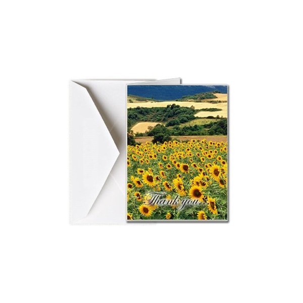Funeral Memorial Service Thank You Cards with Envelopes (25 Count) FTKC1011 Sunflower field (Family Name Custom Printed - Enter Family Name)