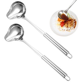 Qaestuan Pack of 2 Soup Ladles Stainless Steel Sauce Ladle with Spout, 30 cm Sauce Spoon, Small Sauce Ladle with Hanging Hole for Soup Sauces Gravy Dressings Ketchup
