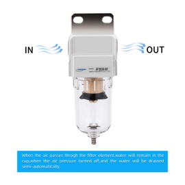 NANPU 1/4" BSPP Compressed Air Filter, 5 μm Brass Element, Metal Bracket, Poly Bowl, 10 Bar