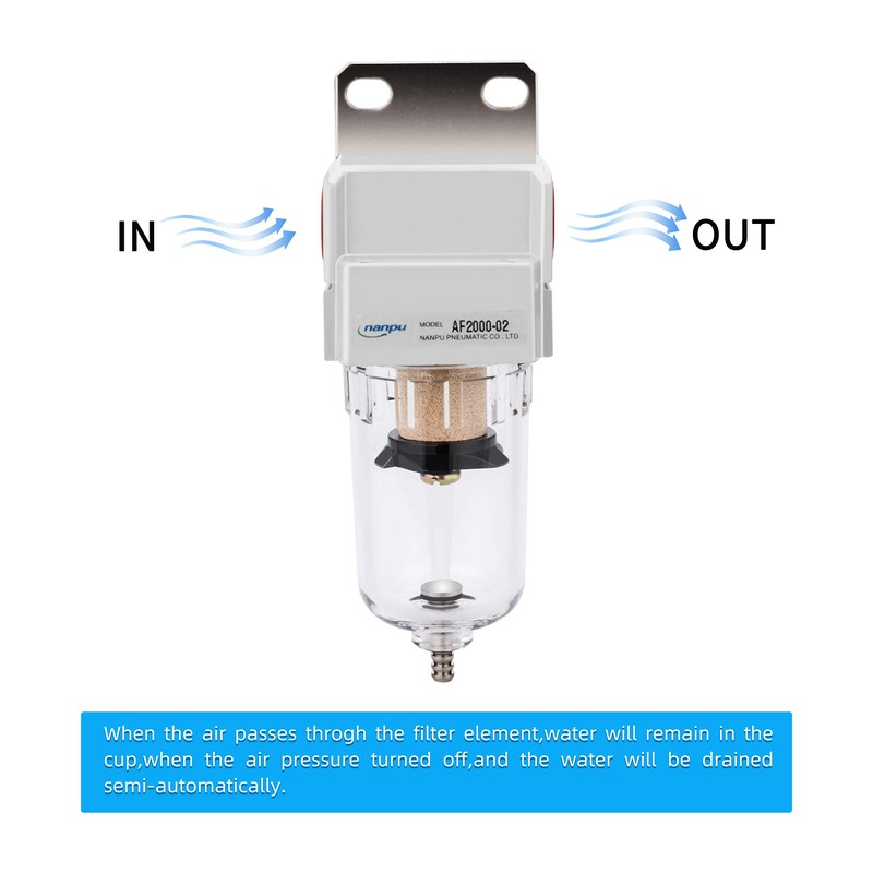 NANPU 1/4" BSPP Compressed Air Filter, 5 μm Brass Element,