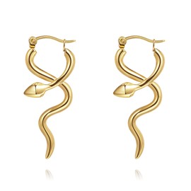 Joo&Rind Gold Hoop Earrings, Golden Earrings for Women, Huggie Hoop Earrings, Gold, Small Snake Drop Earrings, Hypoallergenic Stainless Steel Jewellery for Women, Gifts for Women, Yellow Gold, No
