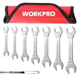 WORKPRO SAE Super-Thin Open End Wrench Roll-up Set, 7PCS, 1/4" to 1-1/16", Ultra-Slim Thin Wrench Set with Organizer Pouch, for Nuts, Narrow Spaces