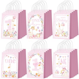 Epakh 24 Pcs One Silly Goose Party Favor Bags with Handles Silly Goose Treat Tote Reusable Goodie Gift Bags for Wedding Birthday Baby Shower Decor