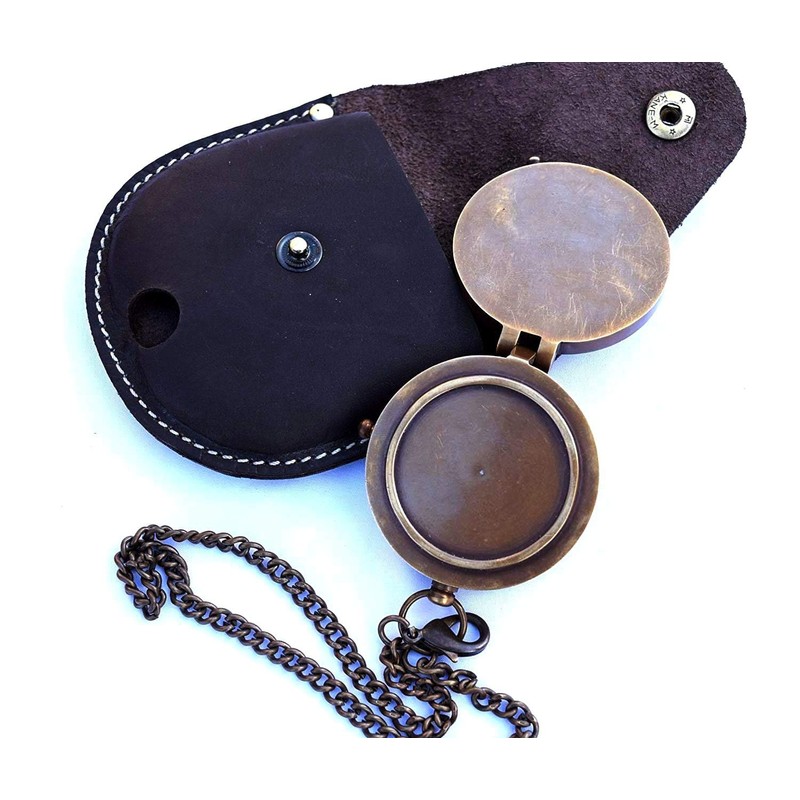 Engravable Compass, Pocket Compass, Brass Compass with Leather Carry Case,