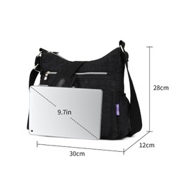 NOTAG Umhängetasche Damen, Leichte Mehrfach-Taschen Schultertasche Damen Wasserdicht Nylon Handtasche Umhängetasche (Schwarz)