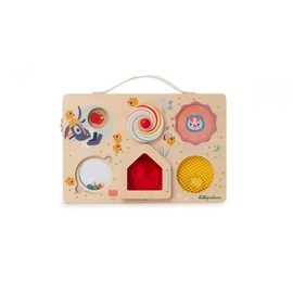 Lilliputiens 83508 Activity Board Busy Board for Babies Pushing, Pulling, Turning and Gliding for Adventures on the Farm Practical Carry Case from 18 Months, 83508, Red