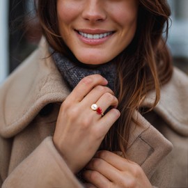 Ross-Simons 7.5-8mm Cultured Pearl and 3.00 Carat Ruby Toi Et Moi Ring in 18kt Gold Over Sterling. Size 8