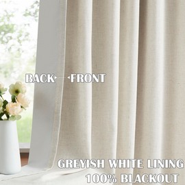 Kayne Studio Natural Pinch Pleated Full Blackout Curtains 90 Inch, Linen Blend Thermal Insulated Soundproof Room Darkening Back Tab Window Drapes with Hooks for Living Room Bedroom(2 Panels, 40"x90")